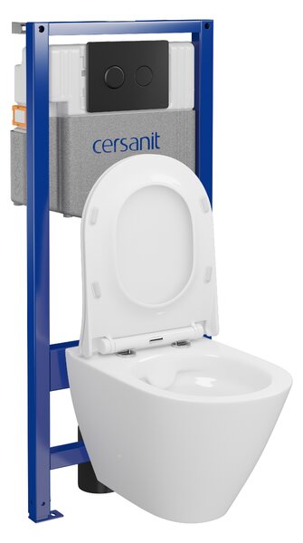 Cersanit City, cadru încastrat System50 PNEU + vas de toaletă suspendat City Oval CleanOn + buton negru Circle, S701-763