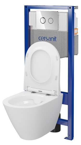 Cersanit City, cadru încastrat System50 PNEU + vas de toaletă suspendat City Oval CleanOn + buton cromat Circle, S701-761