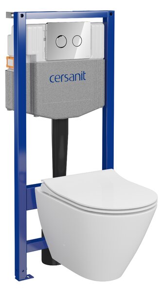 Cersanit City, cadru încastrat System50 PNEU + vas de toaletă suspendat City Oval CleanOn + buton cromat Circle, S701-761