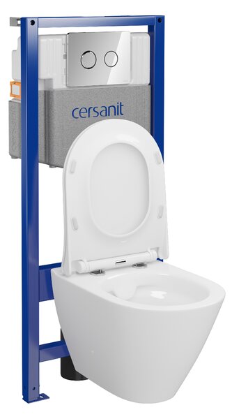 Cersanit City, cadru încastrat System50 PNEU + vas de toaletă suspendat City Oval CleanOn + buton cromat Circle, S701-761