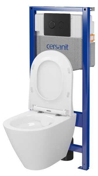 Cersanit City, cadru încastrat System50 PNEU + vas de toaletă suspendat City Oval CleanOn + buton negru Circle, S701-763