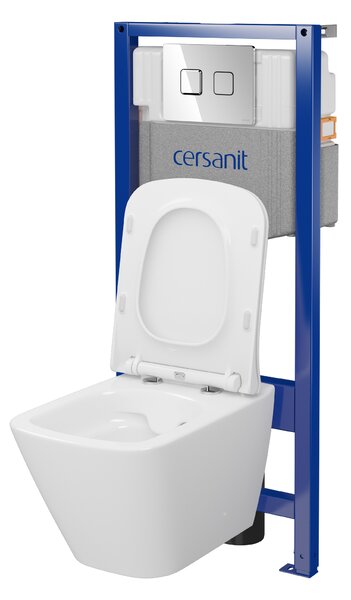 Cersanit City, cadru încastrat System50 PNEU + vas de toaletă suspendat City Square CleanOn + buton cromat Circle, S701-776