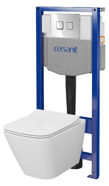 Cersanit City, cadru încastrat System50 PNEU + vas de toaletă suspendat City Square CleanOn + buton cromat Circle, S701-776