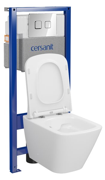 Cersanit City, cadru încastrat System50 PNEU + vas de toaletă suspendat City Square CleanOn + buton cromat Circle, S701-776
