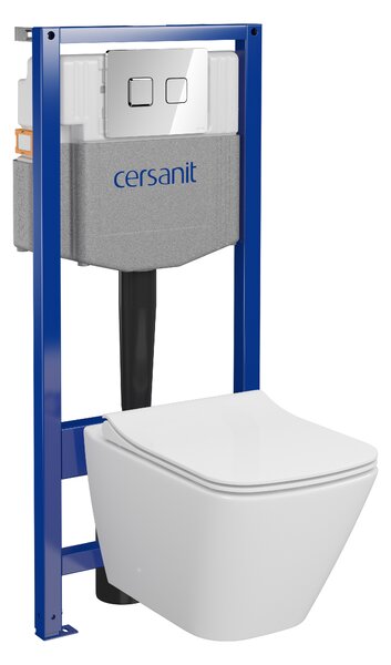 Cersanit City, cadru încastrat System50 PNEU + vas de toaletă suspendat City Square CleanOn + buton cromat Circle, S701-776