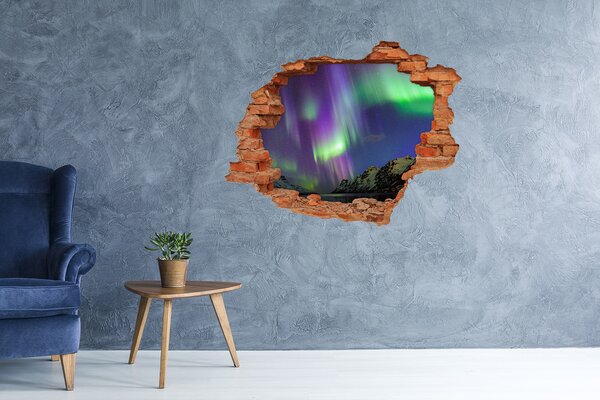 Autocolant de perete gaură 3D Aurora boreală peste munți