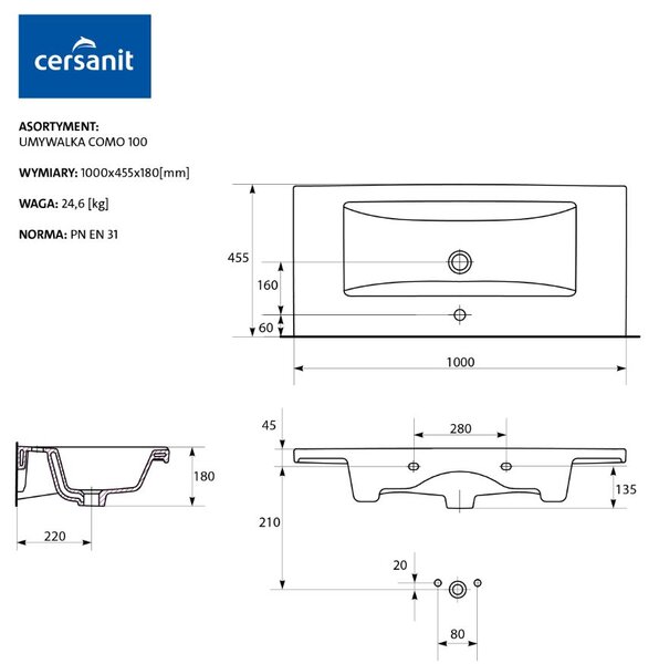 Cersanit COMO - chiuveta dulap 100cm, K32-016-EX1