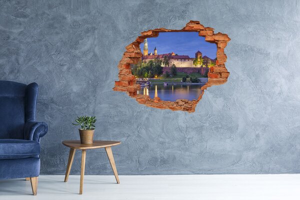 Autocolant 3D gaura cu priveliște Un castel lângă râu în peisajul nocturn