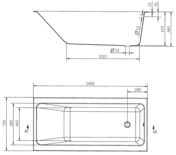 Cada Cersanit Crea Slim acrilic 160x75cm + picioare, S301-225