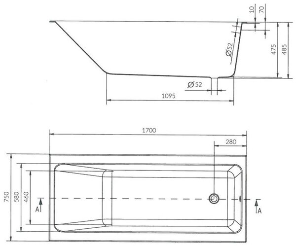 Cada Cersanit Crea slim acrilic 170x75cm + picioare, S301-226