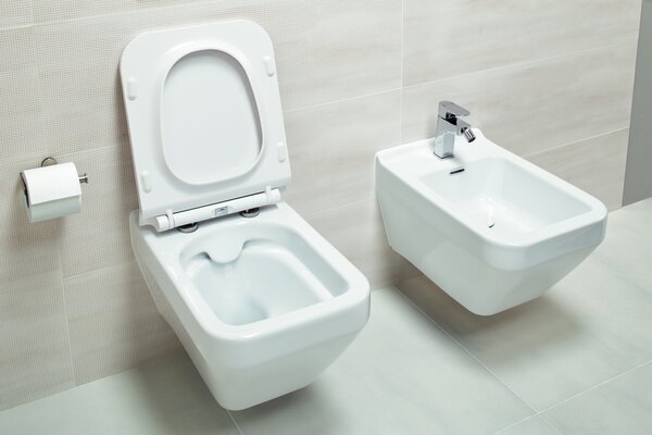 Vas WC Cersanit Crea pătrat suspendat CeanOn fără scaun, alb, K114-016