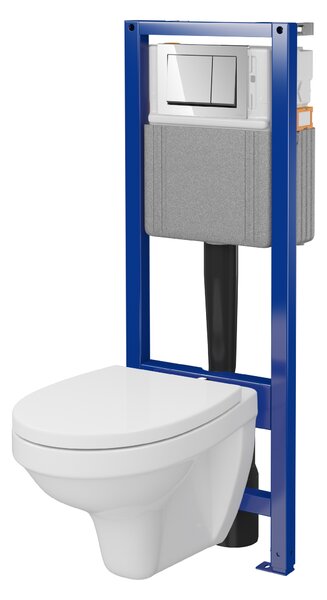 Cersanit Delfi, cadru încastrat System40 MECH + vas WC montat pe perete Delfi + buton cromat Enter II, S701-767