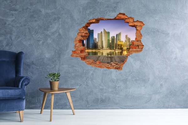 Autocolant gaură 3D O vedere a unui oraș modern lângă apă