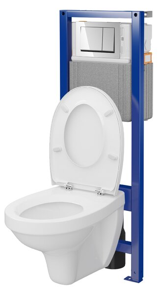 Cersanit Delfi, cadru încastrat System40 MECH + vas WC montat pe perete Delfi + buton cromat Enter II, S701-767