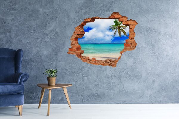 Fototapet 3D gaură în perete Plajă tropicală cu palmier