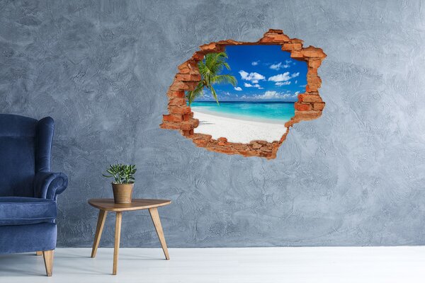 Autocolant gaură 3D Plajă tropicală cu palmieri