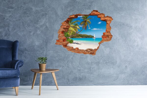 Fototapet un zid spart cu priveliște Plajă tropicală cu palmieri