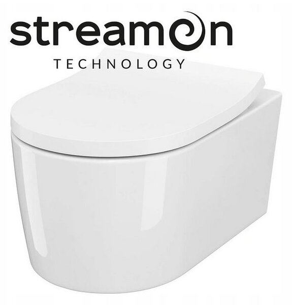 Vas de toaletă de perete Cersanit Inverto StreamOn 52 x 35,5 cm + scaun cu cădere lentă, Alb, S701-432