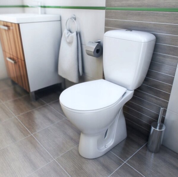 Cersanit Cascade, toaleta combinata cu flux 3/6l, deșeuri verticală + scaun polipropilenă, alb, K100-207