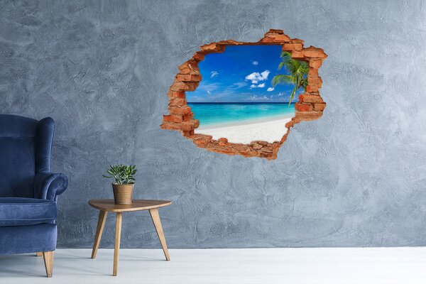 Fototapet 3D gaură în perete Plajă tropicală cu palmier