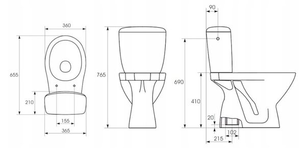 Cersanit Cascade, toaleta combinata cu flux 3/6l, deșeuri verticală + scaun polipropilenă, alb, K100-207