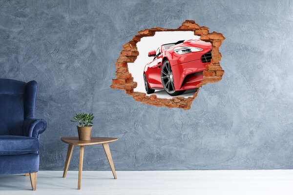 Autocolant de perete gaură 3D Mașină sport roșie în spatele găurii din perete