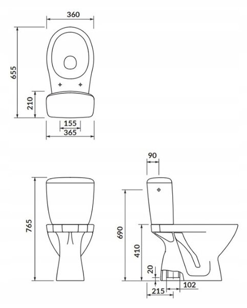 Cersanit Cascade, toaleta combinata cu flux 3/6l, deșeuri verticală + scaun polipropilenă, alb, K100-207
