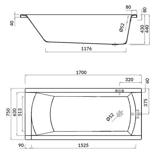 Cada Cersanit Korat acrilic 170x75cm + picioare, alb, S301-294
