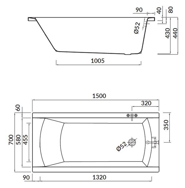 Cada Cersanit Korat acril 150x70cm + picioare, alb, S301-120