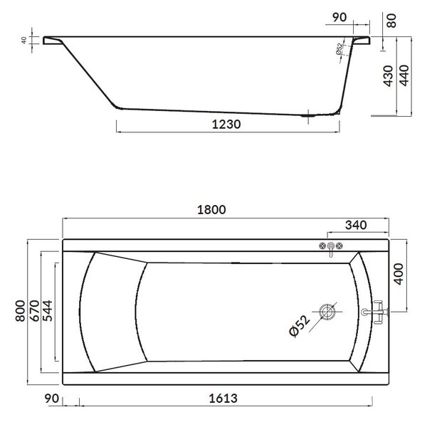 Cada Cersanit Korat acrilic 180x80cm + picioare, alb, S301-295