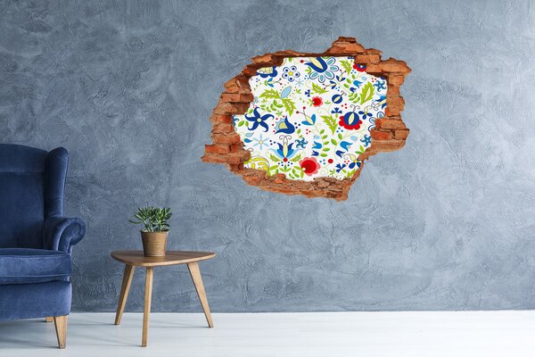 Fototapet 3D gaură în perete Model floral pe un fundal de beton