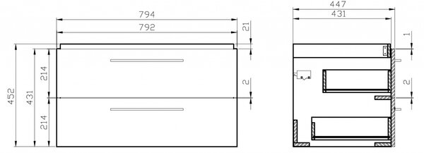 Cersanit Lara Como 80, dulap de perete + chiuveta ceramica, 794x447x460 mm, alb lucios, S801-149-DSM