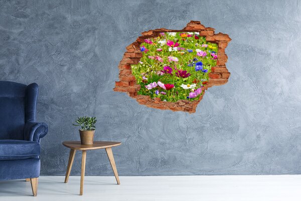 Autocolant de perete gaură 3D Un paradis al florilor în spatele zidului