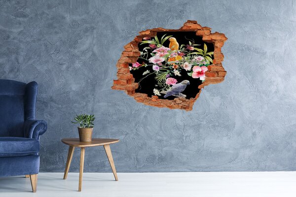 Autocolant gaură 3D Paradis floral cu un papagal