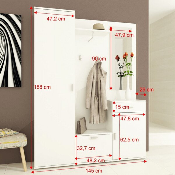 Mobilier hol AMALIA, alb, 144 cm