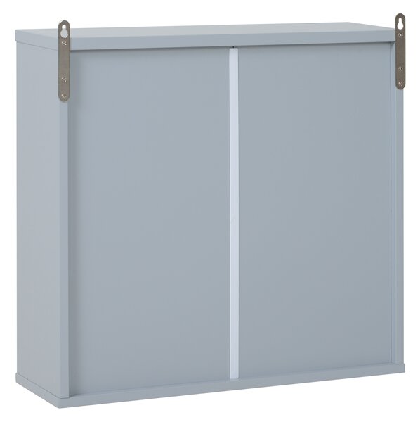 Dulapior de Baie de Perete cu Usa Dubla din Sticla cu Raft Reglabil, Gri,48x14.5x45cm HOMCOM | Aosom Romania