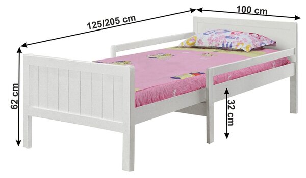 Pat copii EUNIKA, lemn de pin, alb, 90x200 cm, adancime reglabilă, cu somiera lamelara, fara saltea