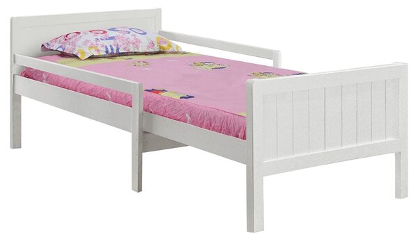 Pat copii EUNIKA, lemn de pin, alb, 90x200 cm, adancime reglabilă, cu somiera lamelara, fara saltea