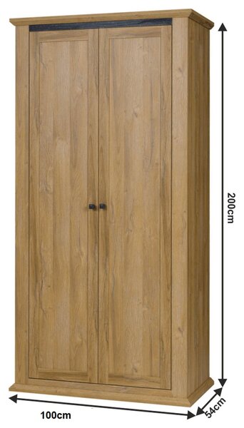 Dulap haine LEON combinat MZ2, stejar grand, 100x54x200 cm, 2 usi
