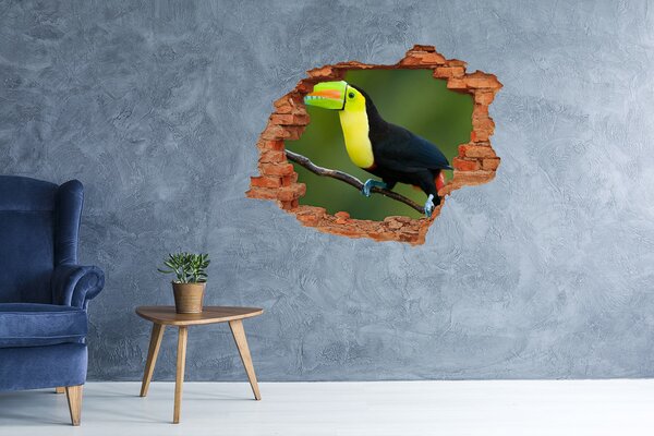 Autocolant de perete gaură 3D Tucan într-o pădure tropicală