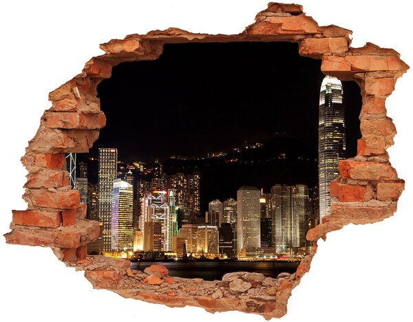 Autocolant gaură 3D Hong Kong pe timp de noapte