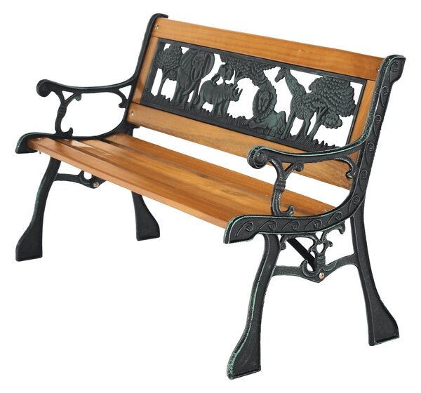Banca gradina NADAZA, pentru copii, lemn/metal, negru/natural, 82x40x48 cm