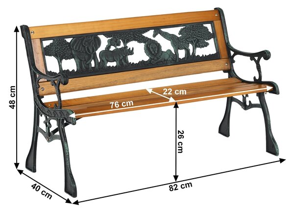 Banca gradina NADAZA, pentru copii, lemn/metal, negru/natural, 82x40x48 cm