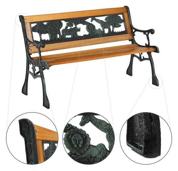 Banca gradina NADAZA, pentru copii, lemn/metal, negru/natural, 82x40x48 cm