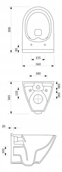 Cersanit Mille Plus CleanOn, vas WC montat pe perete 500x360x365 mm + scaun din duroplast cu inchidere lenta, alb, S701-454