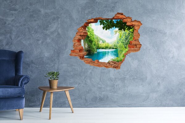 Autocolant gaură 3D Vale verde cu un lac