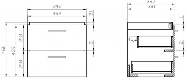 Cersanit Mille Slim, set dulap de perete și chiuvetă 505x380x515 mm, nuc, S801-322-DSM