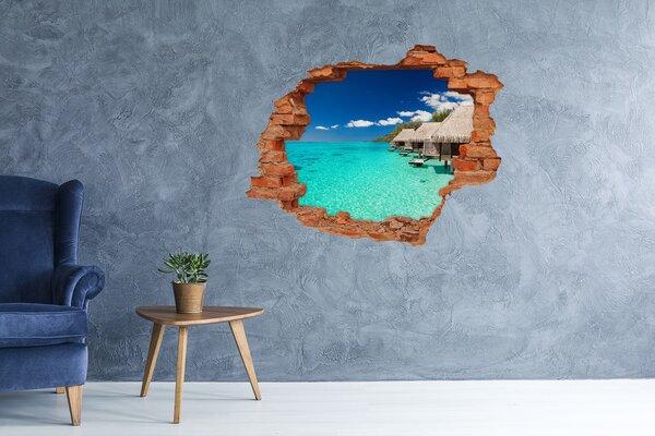 Fototapet 3D gaură în perete Laguna Paradisului printre bungalouri