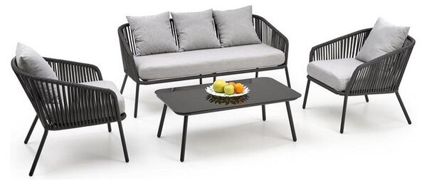 Set gradina ROCCA, gri (canapea, 2 fotolii, masuta de cafea)
