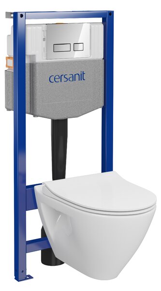 Cersanit Mille, cadru încastrat System50 MECH + vas de toaletă perete Mille Plus CleanOn + buton MOVI II cromat, S701-752